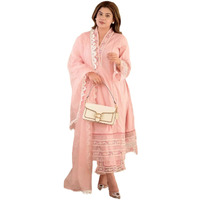 ANNI DESIGNER Women's Cotton Blend Embroidered Straight Kurta with Pant & Dupatta (Arora Pink_XXL_Pink_XX-Large)