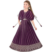 White Button New Kids Party Gown for Girls Maxi DRSS Wine