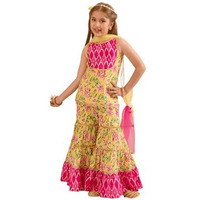 Pspeaches Girls Floral Printed Pure Cotton Kurta With Sharara With Dupatta