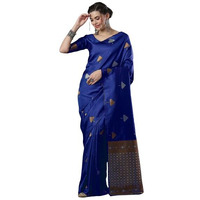 Flosive Woven Beautiful Mix Color Kanjivaram Silk Saree With Zari Weaving (ROYAL BLUE)