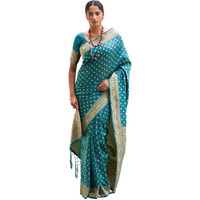 Janasya Women's Teal Green Banarasi Silk Woven Ethnic Motifs Saree with Unstitched Blouse Piece (SAR268-J)