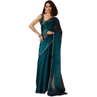 Womanista Women's Women Jimmychoo Saree ll Women Embellished Lace saree ll Women Belt saree ll Un-stitched blouse saree
