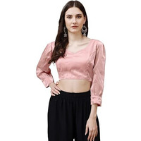 Womanista Women's Synthetic Solid Three-Quarter Sleeves Regular Fit Sequinned Blouse (BL_32A_Pink XL)