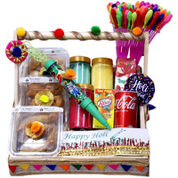 Food Library The Magic Of Nature Holi Gift Hamper | Gift Box | Festival Celebration Gift | Sweet & Namkeen Gift Box | Corporate Hamper | Colourful Pinewood with Handle Festival Gift Tray.