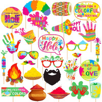 Zyozique Holi Festival Photo Props Happy Spring Indian Color Festival Photo Booths, Holi Bollywood Party Supplies, 27 PCS