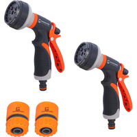 garbnoire Plastic 8 In 1 Heavy Duty Hose Nozzle Water Spray High Pressure For Gardening, Flower, Plants, Lawn| Multi Functional Cleaning, Showering Pet & Wash Cars (8 Pattern Orange Gun, (Pack Of 2))
