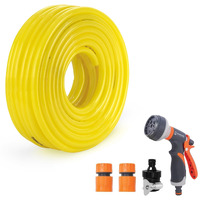 Garbnoire 30 Meter 0.5 Inch PVC Heavy Duty Garden Pipe| Hose with Quick Connector, Tap Adapter & 8 Pattern Water Spray Gun for Gardening, Cleaning Outdoor, Indoor Use- Yellow (30 Meter (98.4 Feet))