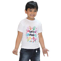 Kaku Fancy Dresses Printed White Holi T-Shirt Costume for Boys & Girls (Lets Play_20-26 Years)
