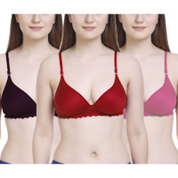 FIMS - Fashion is my style Women s Cotton & Elastane Lightly Padded Non-Wired T-Shirt Bra (NewPaddedBra_Pink,Purple,RED_34_Pink, Purple, RED_34)