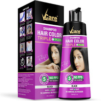 VCare Shampoo Hair Colour Shampoo-Black 180ml for Women and Men |Pump pack with Natural extracts | Colours hair in minutes|Enriched with growth factors & antioxidants, Ammonia free, Sulphate free