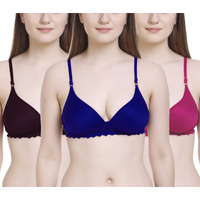 FIMS - Fashion is my style Women s Cotton & Elastane Lightly Padded Non-Wired T-Shirt Bra (NewPaddedBra_Blue,DarkPink,Purple_32_Blue, DarkPink, Purple_32)