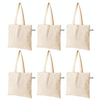 VantageKart Natural Cotton Plain Tote Shopping Bags with Extra Strong 13  Handle | Hold 35 lbs | Heavy Duty, Washable, Eco Friendly Biodegradable Canvas Multipurpose Grocery Bag - Set of 6