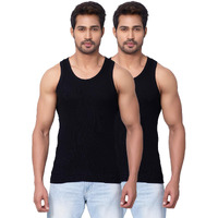 Dixcy Scott Originals Mens Round Neck Sleeveless Body Fit Solid Vest - Victory Vest(Black and Black - Pack of 2 )-XL