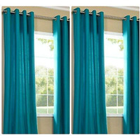 Exporthub Polyester & Polyester Blend Solid Grommet Eyelet Curtain For Long Door, Long Door- 8 Ft, Blue, Pack of 4