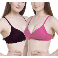 FIMS - Fashion is my style Women Padded Lace Cotton Non Wired Full Coverage T-Shirt Bra Shaper Bra Push up Bra Teenage Bra Regular Use Bra Comfortable Bra Purple-Pink-Size 30