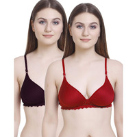 FIMS - Fashion is my style Women Padded Lace Cotton Non Wired Full Coverage T-Shirt Bra Shaper Bra Push up Bra Teenage Bra Regular Use Bra Comfortable Bra Purple-RED-Size 30