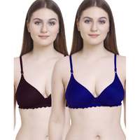 FIMS - Fashion is my style Women Padded Lace Cotton Non Wired Full Coverage T-Shirt Bra Shaper Bra Push up Bra Teenage Bra Regular Use Bra Comfortable Bra Purple-Blue-Size 38