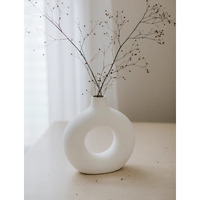 Farkraft Flower Vase, White Vase, Pampas Grass Vase, Ceramic Vase, Donut Round Shaped Vase, Home Decor Centrepiece, Decor Showpiece Donut Vase 6 Inches (Pack of 1)