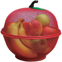 XAVRY Apple Shape Fruit Basket with Net Cover for Kitchen Storage (Large 28.5 cm) | Red Iron Mesh for Fruits & Vegetables, 1L, Freestanding, Accent Shelf