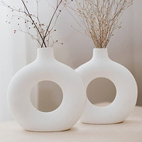 Farkraft White Donut Vase Ceramic Vase for Pampas Grass Home Decor Items for Living Room Bedroom Accessories Dried Flower Vase Marriage Gifts for Couples (8 Inch Set of 2)
