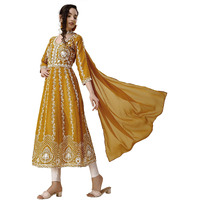 EthnicJunction Women s Georgette Chikankari Embroidery Anarkali Kurta Dupatta Set (KD1-Nazma-Mustard_2XL_Honey Yellow)