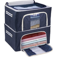 COSTEM Clothes Storage Box Foldable Steel Frame Clothes Organizer Storage Box For Wardrobe, Saree, Shirts, And Blankets (66 Ltr - Pack Of 1) (44 Ltr Pack Of 2, Oxford Fabric, Blue)