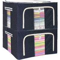 COSTEM Clothes Storage Box Foldable Steel Frame Clothes Organizer Storage Box For Wardrobe, Saree, Shirts, And Blankets (66 Ltr - Pack Of 1, Oxford Fabric), Blue