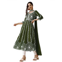 EthnicJunction Women s Georgette Chikankari Embroidery Anarkali Kurta & Dupatta Set (KD1-Nazma-Mehendi_S_Mehendi)