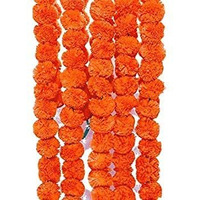 HOME BUY Artificial Marigold Flowers for Decoration Garland for Diwali & Festivals | 5 Feet Long 5 Pcs (Orange)