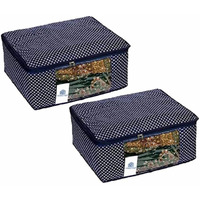 Homestrap Set of 2Cotton Quilted 3 Layered Foldable Saree Covers/Clothes Storage Bag/Wardrobe Organizer With Transparent Window And Zip For Lehenga, Suit, Dress, & Accessories (Navy Blue)