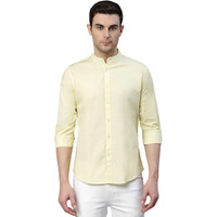 Dennis Lingo Men s Solid Chinese Collar Yellow Casual Shirt (CC201_Lemon_M)