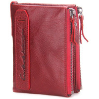 Contacts Men s Genuine Leather Wallet | RFID Blocking Wallet for Men | Bifold Zip Wallet| 7 Card Slots, 1 ID Window (Red)