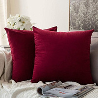 Khooti Velvet Cushion Cover, 30x30 (Red)(Pack of 3)