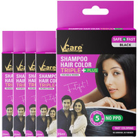 Vcare Shampoo Hair Color, Black, 25ml-Colors and deeply nourishes your hair-Enriched with growth factors & antioxidants, Ammonia-free, Sulphate free (Pack of 5)