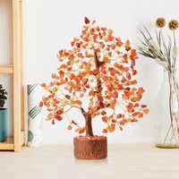 PREK Crystals and Stones, Carnelian Crystal Showpiece for Home Decor Decoration Bonsai Money Tree, Size 10-12 inches, Orange Golden Wire. 1 Piece