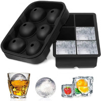 Zurato Reusable And Bpa-Free Silicone Big Size Ice Cube And Ice Ball Tray Combo Molds For Whiskey , Cocktails, Keep Drinks Chilled