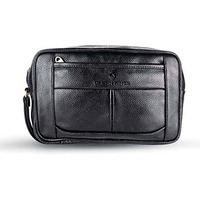 Urban Kings Men's Faux Leather Cash Pouch/Money Carrying Pouch/Multipurpose Travel Pouch Leather Big Wrist Clutch Bags Business Bag,Document Carry Bag,Shop Bag, High-Capacity (Black)