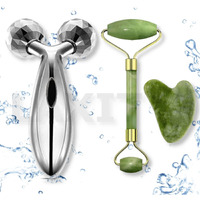 Laxit  Face Stone Jade Roller Massager With Gua Sha Jade Stone And 3D Roller Facial Combo For Skin Eye Body Massager Women Men Reusable