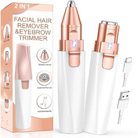 Cleanfly Facial Hair Remover For Women, 2 In 1 Rechargeable Eyebrow Trimmer & Face Hair Remover For Women With Led Light - Electric Hair Trimmer For Women Face & Body, White