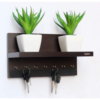 Captiver Engineered Wood Wall Mounted Key Holders With Decorative Display Shelf (7 Hooks, Wenge) Keys Chains Rings Mobile Keychain Office School Kitchen Organizer