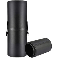 Finemoe Large Makeup Brush Holder For Makeup Artist&Makeup Brushes Set Organizer For Travel,Premium Pu Leather Makeup Brush Stand Cosmetic Dustproof Makeup Brush Pouch&Pouch Cup Case(Black),7.6 Cm