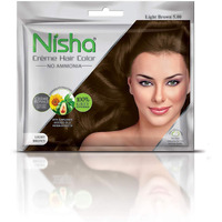 Nisha Cream Hair Color Rich Bright Long Lasting Hair Colouring For Ultra Soft Deep Shine 100% Grey Coverage Conditioning With Natural Herbs Light Brown (Pack Of 6)