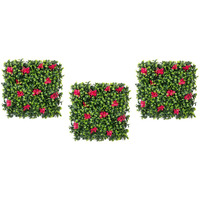 Golden Cart Plastic Artificial Wall Grass For Home Decoration (3 Pcs) I Grass Mat For Wall I Vertical Garden Artificial Plants (Lemon Green With Large Red Flowers, 50Cm X 50Cm X 5Cm, Pack Of 3)