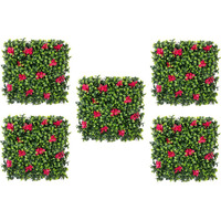 Golden Cart Artificial Wall Grass For Home Decoration (5 Pcs) I Grass Mat For Wall I Vertical Garden Artificial Plants (Lemon Green With Large Red Flowers, 50Cm X 50Cm X 5Cm, Pack Of 5)