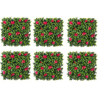 Golden Cart Plastic Artificial Wall Grass For Home Decoration (6 Pcs) I Grass Mat For Wall I Vertical Garden Artificial Plants (Lemon Green With Large Red Flowers, 50Cm X 50Cm X 5Cm, Pack Of 6)
