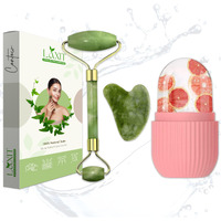 Laxit  Face Stone Jade Roller Massager With Gua Sha Stone And Ice Roller Set Facial Roller 100% Natural Stone Jade Roller For Skin Eye Neck Body Ice Cube Roller Women Men Beauty Silicone Reusable