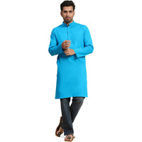 Skavij Men's Cotton Kurta Summer Casual Long Shirt Regular Fit Turquoise_X-Large
