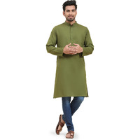 Skavij Mens Cotton Casual Wear Modern Kurta Shirt For Everyday Use Yoga Outfit Olive_Green_X-Large