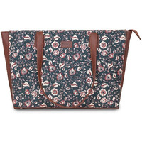 Zouk Chittoor Blue Kalamkari Motif Printed Jute Handcrafted Vegan Leather Women's Blue Structured Tote Bag Contemporary