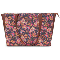 Zouk Paisley Printed Jute Handcrafted Vegan Leather Women's Pink Structured Tote Bag